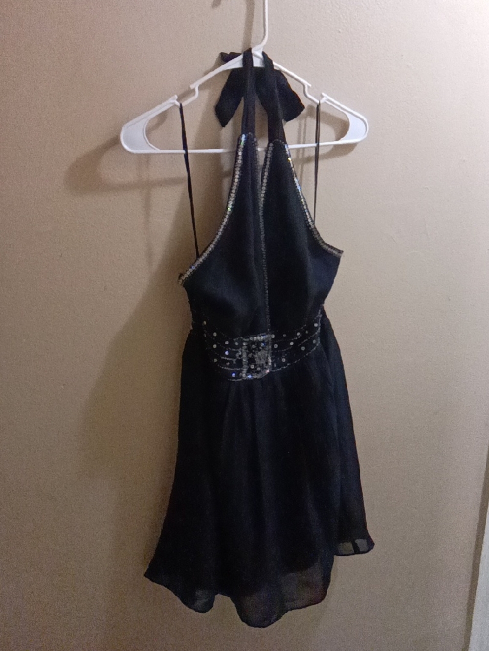Black Halter Neck Embellished Cocktail Dress